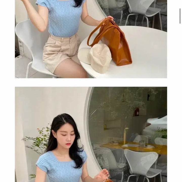 [BUNJANG] Cropped Cable Knit Short Sleeve Sweater / 크롭 꽈배기 반팔 니트