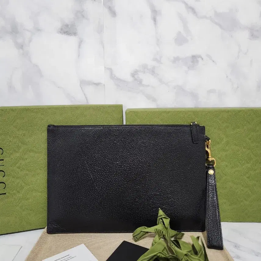 [BUNJANG] Gucci Marmont Black Leather GG Clutch Bag / 구찌 마몬트 블랙 레더 GG 클러치백