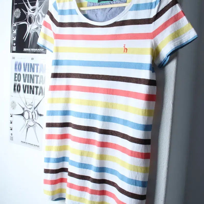 [BUNJANG] Hazzys Striped Color Mix T-Shirt / W(S-L) 헤지스 반팔 티셔츠 스트라이프 컬러믹스 키치-76CD