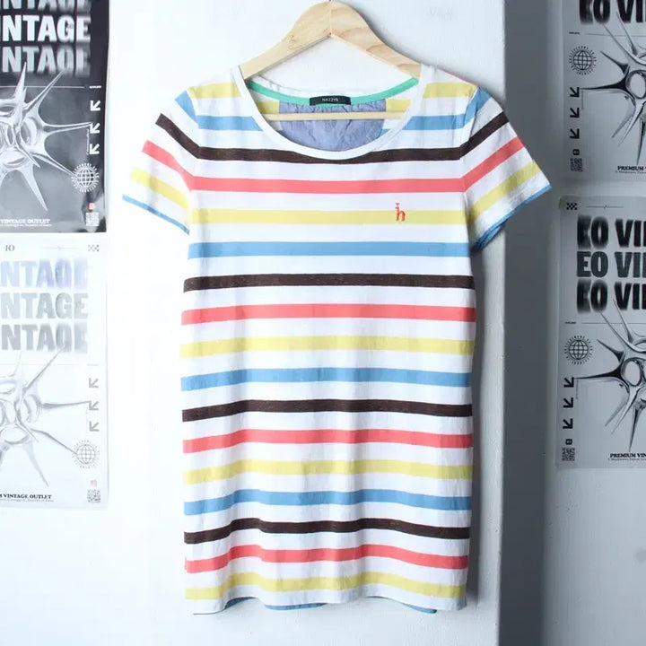 [BUNJANG] Hazzys Striped Color Mix T-Shirt / W(S-L) 헤지스 반팔 티셔츠 스트라이프 컬러믹스 키치-76CD