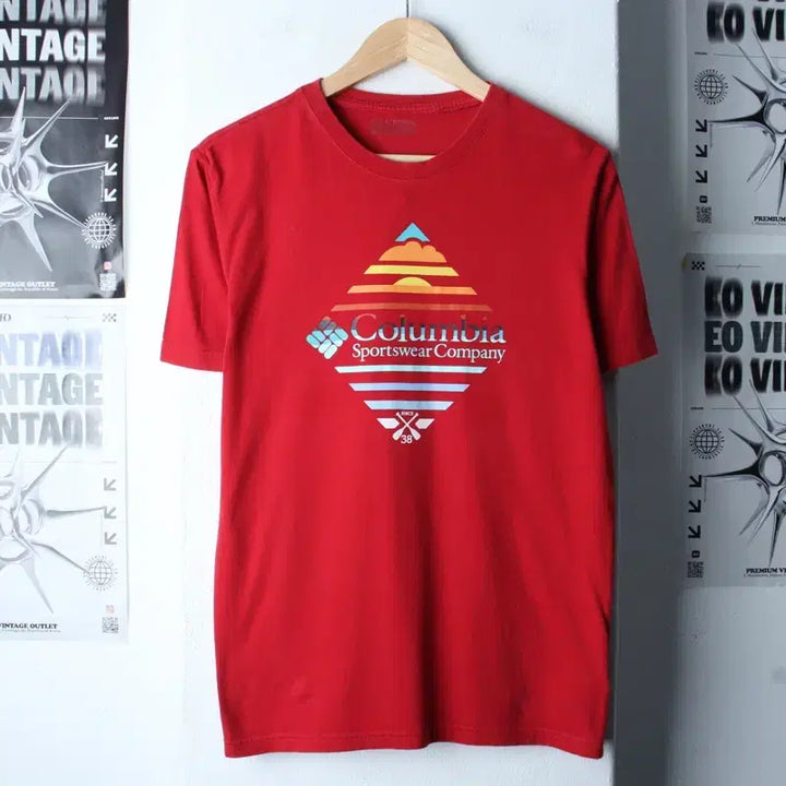 [BUNJANG] Columbia Big Logo T-Shirt Red Old School / W(L) 컬럼비아 반팔 티셔츠 빅로고 레드 올드스쿨-76D0