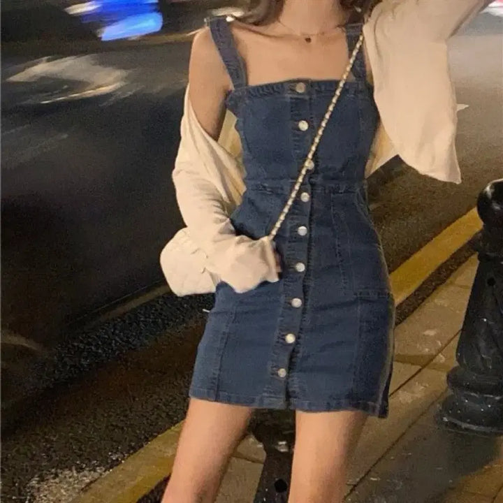 [SOLD OUT] 진청 버튼 미니원피스 새상품