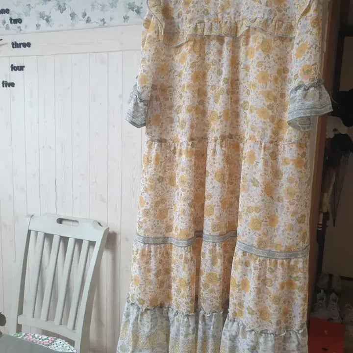 [BUNJANG] Thunder Island Flower Chiffon Midi Dress / 써스데이아일랜드 원피스