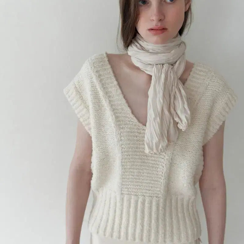 [BUNJANG] Thelure Lash Knit Vest - Cream / 더릴 래쉬 니트 베스트 Lash Knit Vest_Cream