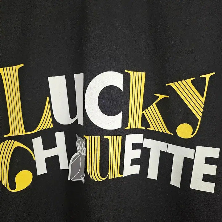 [BUNJANG] LUCKY CHOUETTE Logo Short Sleeve T-Shirt Black Cotton Size 55/34 / 럭키슈에뜨 로고 반팔 티