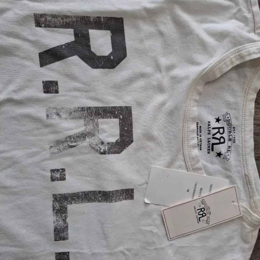 [BUNJANG] RRL Logo Printing Short Sleeve T-Shirt White / RRL 더블알엘 로고 저지 화이트 프린팅 반팔 티셔츠