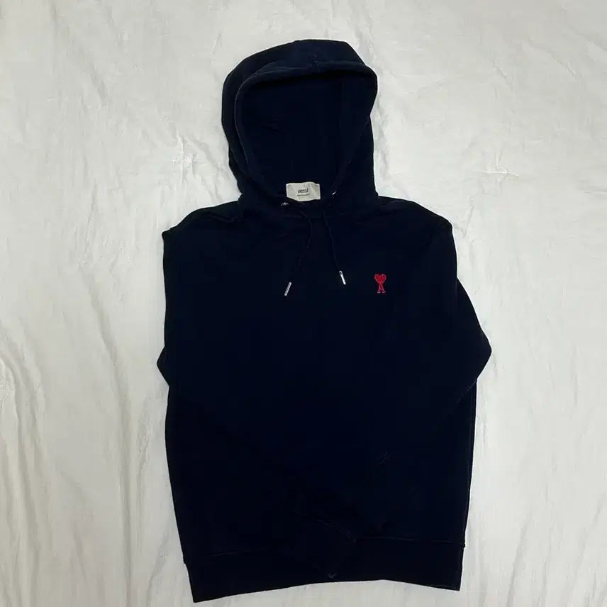 [BUNJANG] Ami Signature Logo Navy Hoodie (Size S) / 정품 아미 네이비 후드티 S