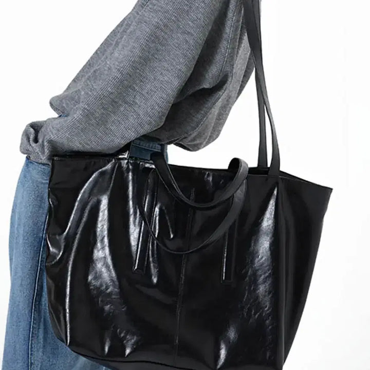 [BUNJANG] Mim The Wardrobe Crack Leather Big Tote Bag / 밈더워드로브 크랙 레더 빅 토트백 가방