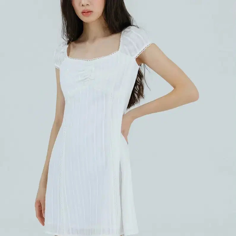 [BUNJANG] Etmon Lace Trimmed Dress White / 에트몽 Lace trimmed dress white etmon 원피스