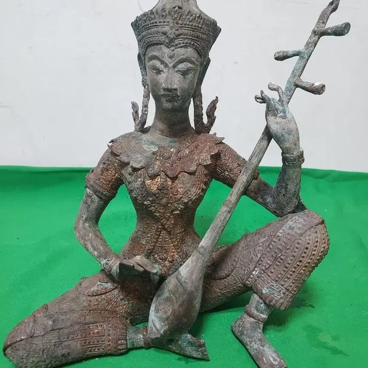 [BUNJANG] Antique Bronze Woman Playing Bipa Statue / 악기 비파  연주  골동품 조각상