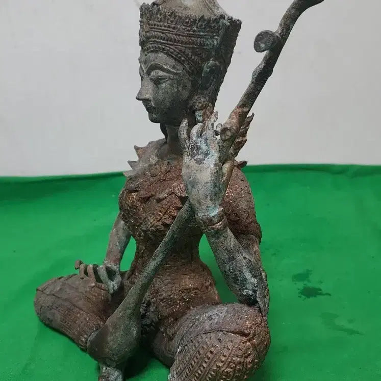[BUNJANG] Antique Bronze Woman Playing Bipa Statue / 악기 비파  연주  골동품 조각상