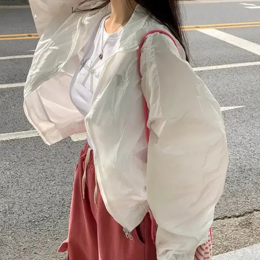 [BUNJANG] Two-Way Windbreaker Jacket - White / 투웨이 바람막이 자켓 화이트/상의