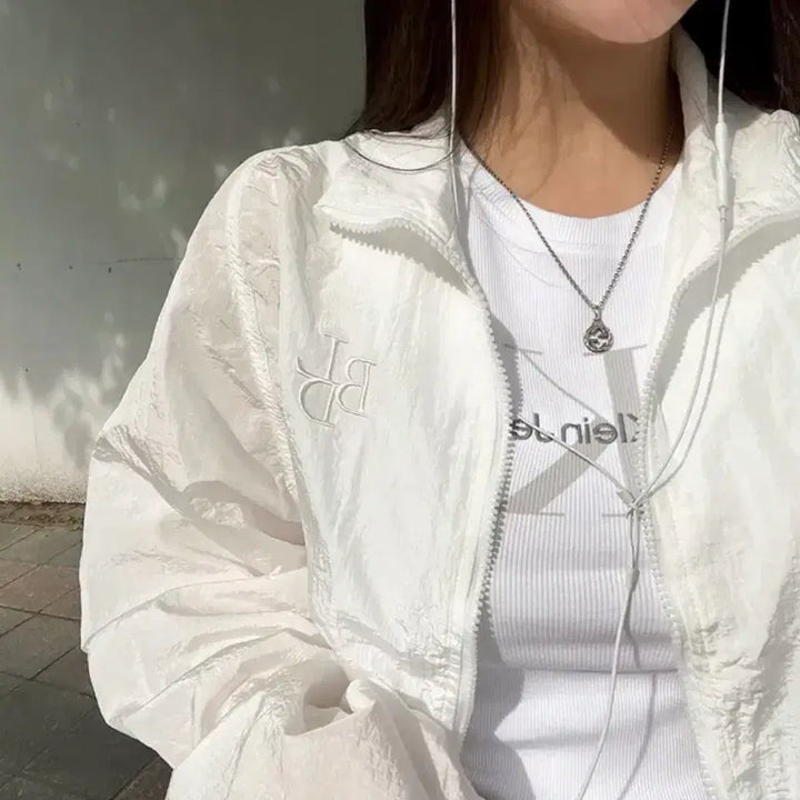 [BUNJANG] Two-Way Windbreaker Jacket - White / 투웨이 바람막이 자켓 화이트/상의