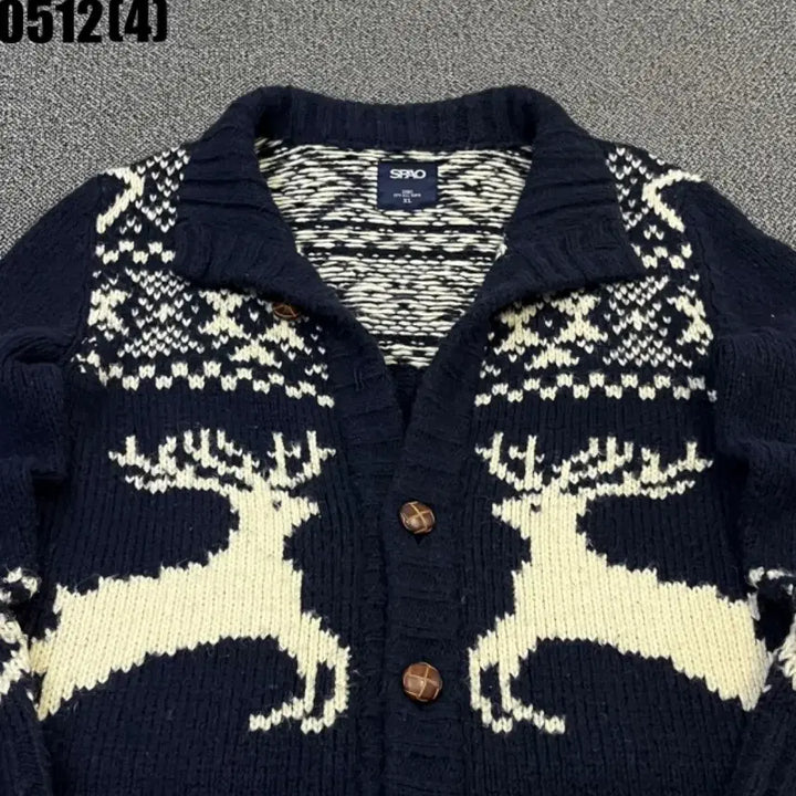 [BUNJANG] SPAO Deer Pattern Knit Cardigan Navy XL / 스파오 사슴 패턴 니트 가디건 네이비 XL | 0512