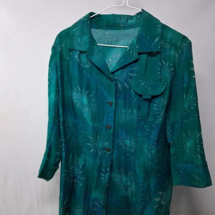 [BUNJANG] Vintage Pattern Marble Material Blouse Shirt - M / 빈티지 패턴 마 블라우스 셔츠  M
