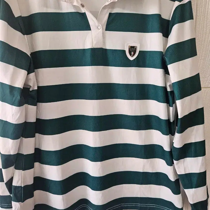 [BUNJANG] Striped Long Sleeve Polo Shirt Green/White (Women&