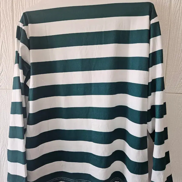 [BUNJANG] Striped Long Sleeve Polo Shirt Green/White (Women&