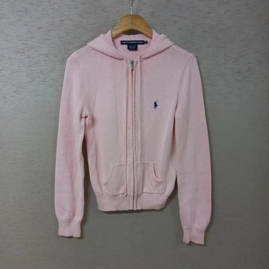 [BUNJANG] Ralph Lauren Pink Hooded Zip-up Cardigan / B5-13/랄프로렌 핑크 후드집업 시보리 니트가디건