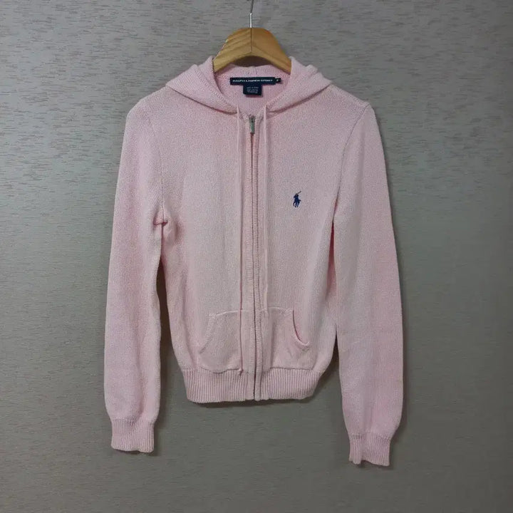 [BUNJANG] Ralph Lauren Pink Hooded Zip-up Cardigan / B5-13/랄프로렌 핑크 후드집업 시보리 니트가디건