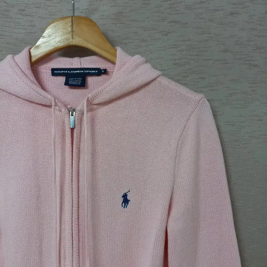 [BUNJANG] Ralph Lauren Pink Hooded Zip-up Cardigan / B5-13/랄프로렌 핑크 후드집업 시보리 니트가디건