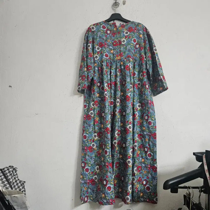 [BUNJANG] Flower Pattern Long Dress Sky Blue / 플라워 패턴 롱 원피스 하늘색