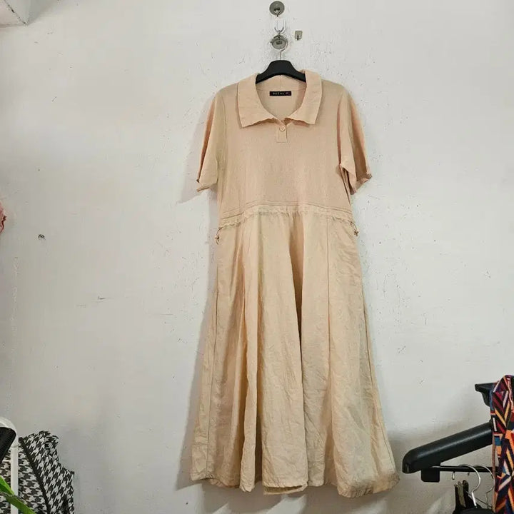 [BUNJANG] BREAL Short-Sleeve Long Dress Beige / BREAL 반팔 롱 원피스 베이지