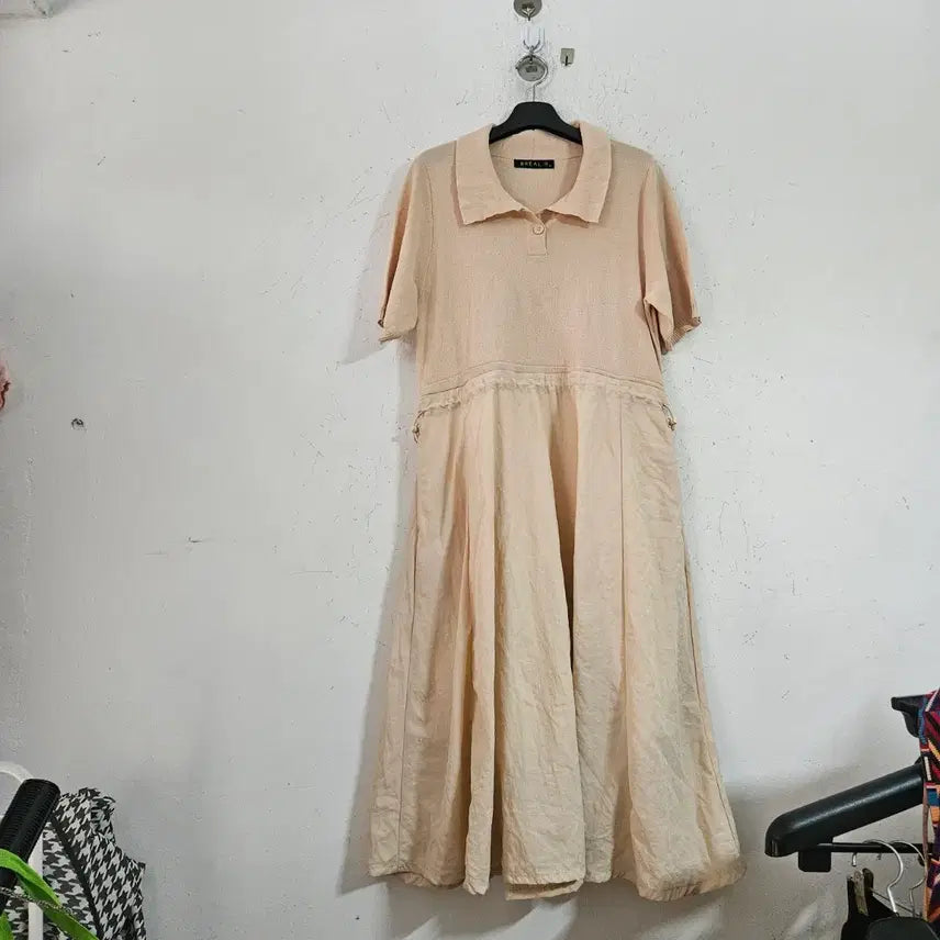[BUNJANG] BREAL Short-Sleeve Long Dress Beige / BREAL 반팔 롱 원피스 베이지