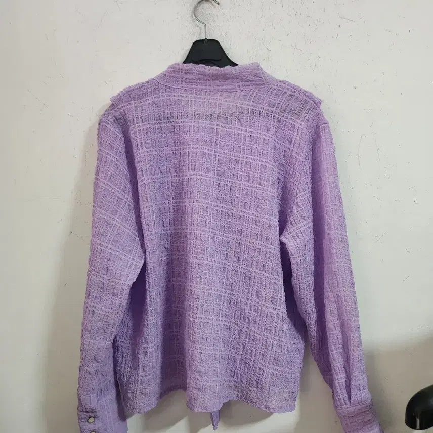 [BUNJANG] Purple Frill Ribbon Blouse / 퍼플 프릴 리본 블라우스