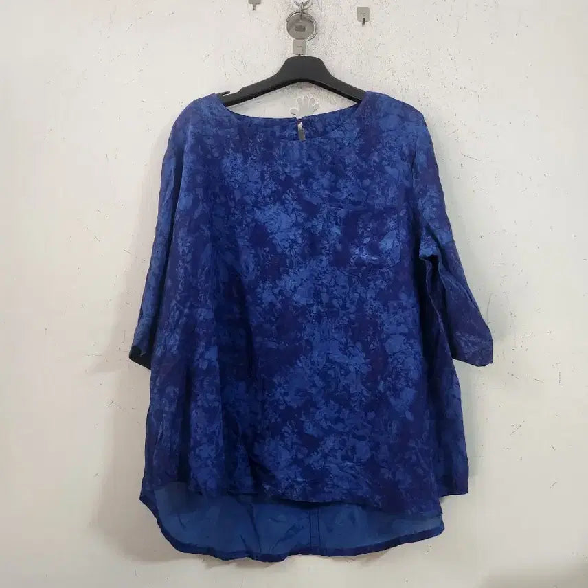 [BUNJANG] Blue Floral Pattern 7/10 Sleeve Blouse / 블루 플라워 패턴 7부 소매 블라우스