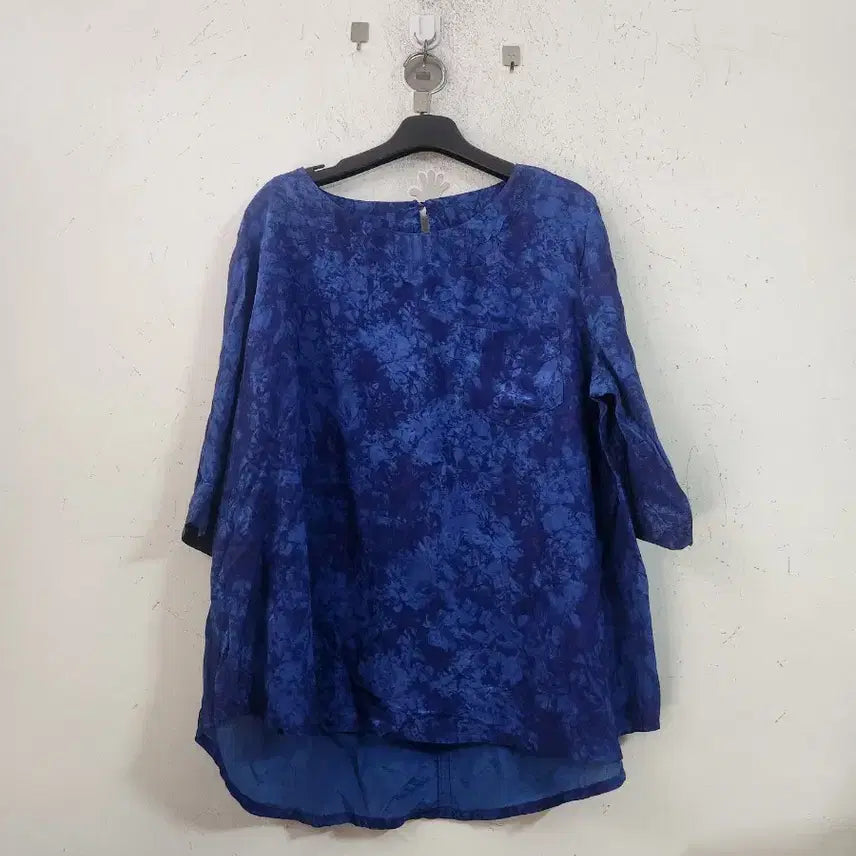 [BUNJANG] Blue Floral Pattern 7/10 Sleeve Blouse / 블루 플라워 패턴 7부 소매 블라우스