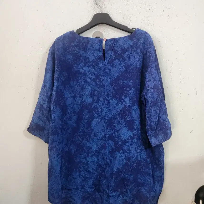 [BUNJANG] Blue Floral Pattern 7/10 Sleeve Blouse / 블루 플라워 패턴 7부 소매 블라우스