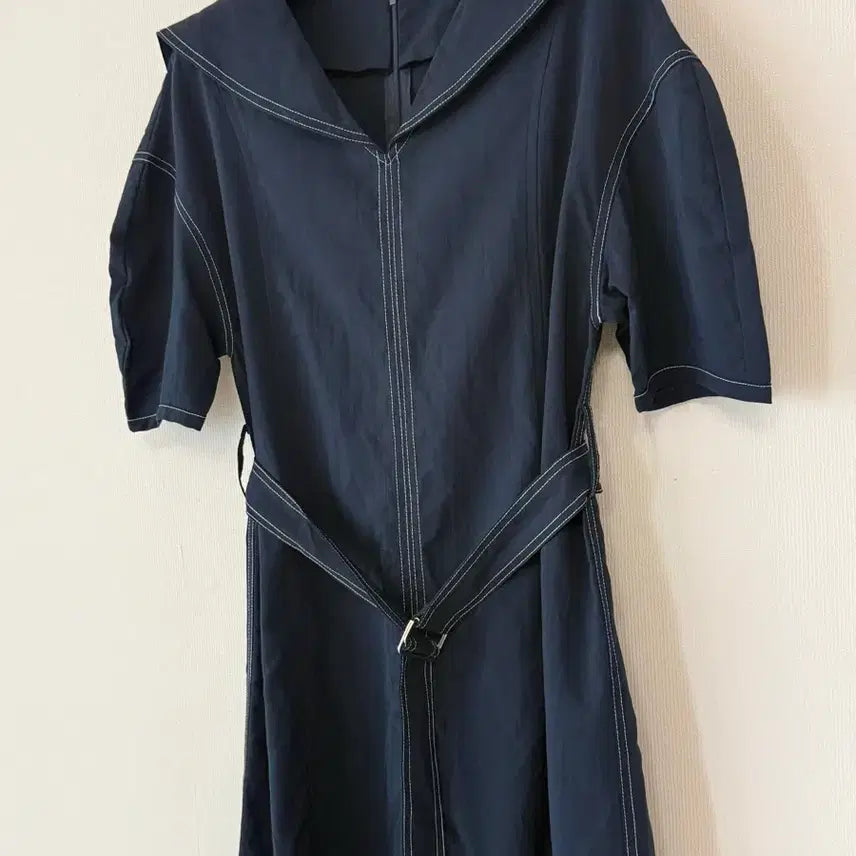 [BUNJANG] Navy Stitch Short-Sleeve Dress / 새제품  반팔 스티치 네이비 원피스