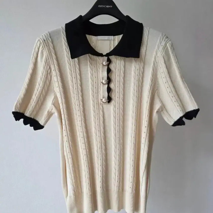 [BUNJANG] Muzak Pearl Button Collar Knit - Ivory / muzak 진주단추 카라넥 니트-5566(새제품)