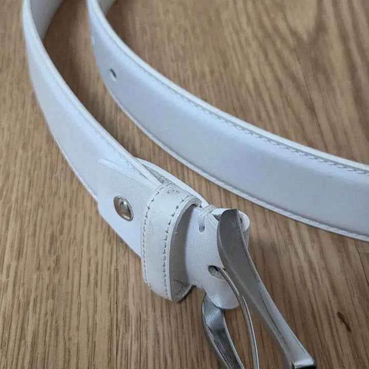 [BUNJANG] Unisex White Leather Belt / 남녀공용 화이트 가죽 벨트
