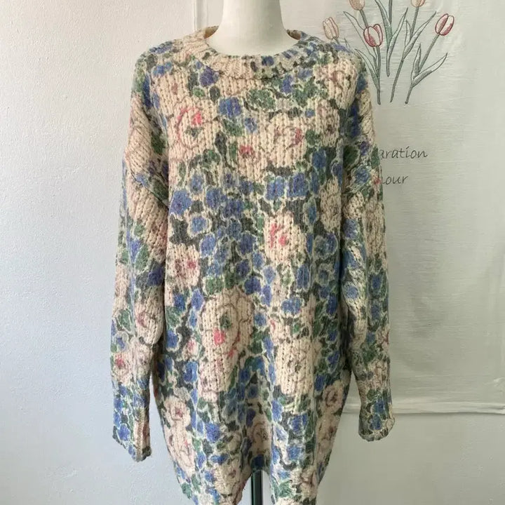 [BUNJANG] ZARA Floral Pattern Oversized Chunky Knit Sweater / 자라(ZARA) 플로럴 패턴 오버핏 청키 니트 스웨터