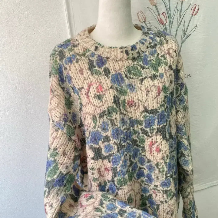 [BUNJANG] ZARA Floral Pattern Oversized Chunky Knit Sweater / 자라(ZARA) 플로럴 패턴 오버핏 청키 니트 스웨터