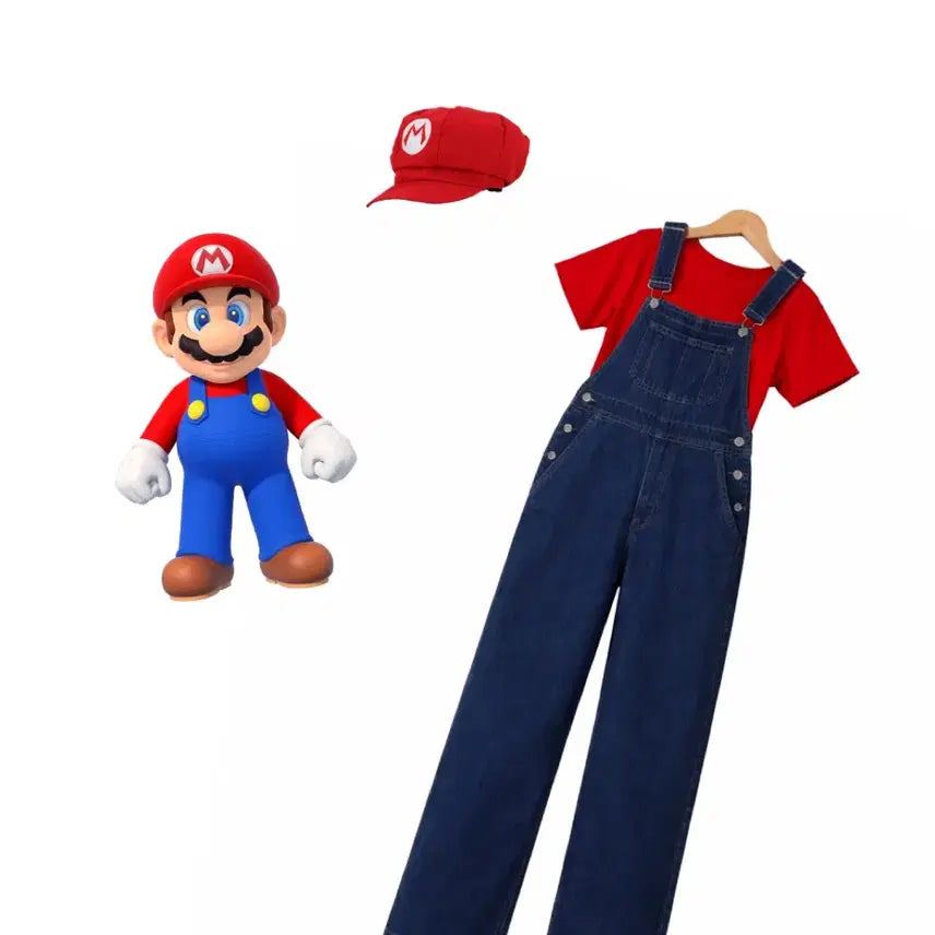 [BUNJANG] Super Mario Cosplay Costume Set (Hat + Overalls) / 마리오 졸사 코스프레 의상 세트 (모자+멜빵바지)