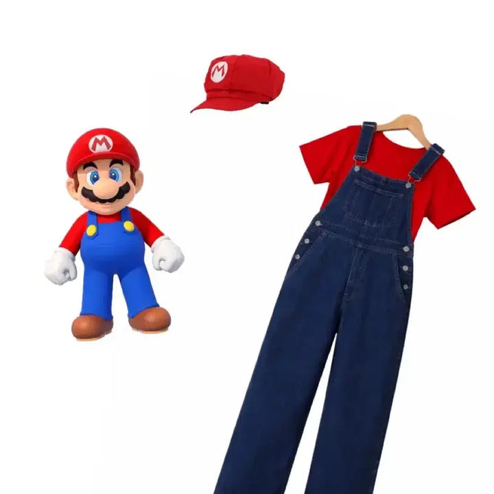 [BUNJANG] Super Mario Cosplay Costume Set (Hat + Overalls) / 마리오 졸사 코스프레 의상 세트 (모자+멜빵바지)