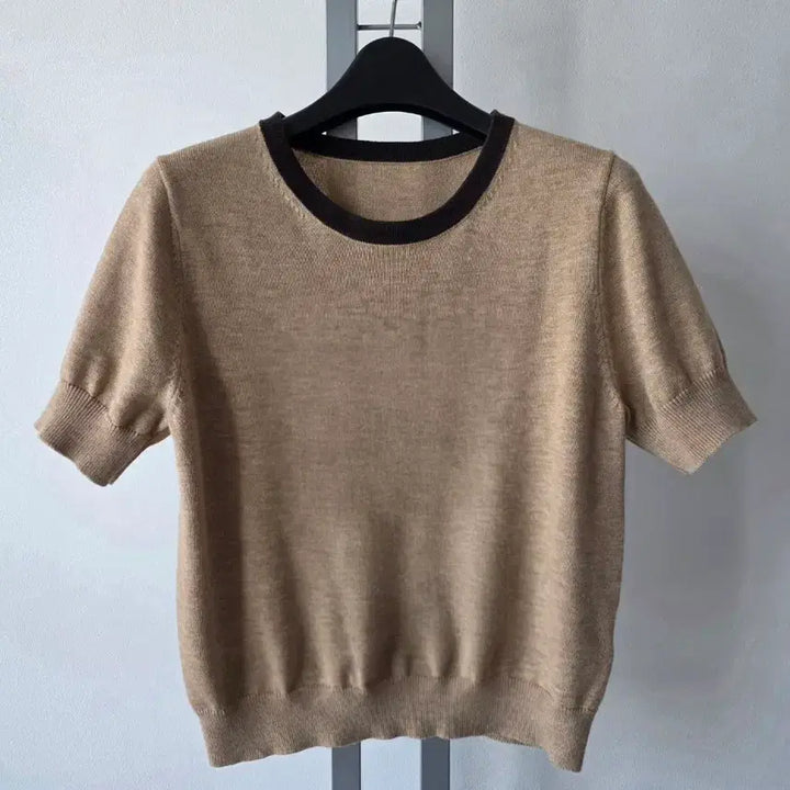 [BUNJANG] FRESH LABEL Beige Short Sleeve Knit S / FRESH LABEL 베이지 반팔 니트- S(새상급)