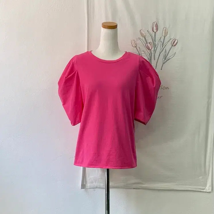 [BUNJANG] ZARA Hot Pink Puff Sleeve Short Sleeve T-Shirt / 자라 ZARA 핫 핑크 퍼프소매 반팔 티셔츠