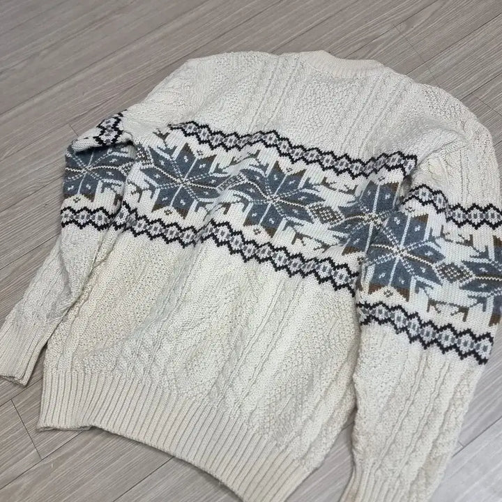 [BUNJANG] Polo Ivory Pattern Knit Sweater (Size 100) / 일본제 polo 아이보리 패턴 니트 스웨터(100)