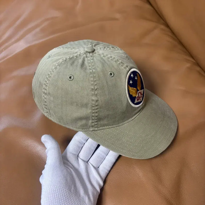[BUNJANG] RRL Ralph Lauren Wing Logo 6-Panel Washed Cotton Cap Khaki / RRL 더블알엘 랄프로렌 폴로 윙로고 6패널 볼캡 모자 워시드 카키