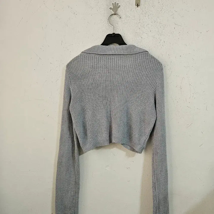 [BUNJANG] Collar Crop Knit Cardigan - Sky Blue / 카라넥 크롭 니트 가디건 하늘색