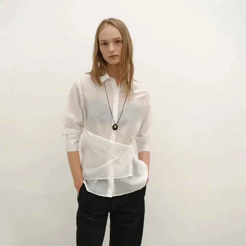 [BUNJANG] Low Tide Silky Button Wrap Shirt White M / (새상품) 로우타이드 실키 버튼 랩셔츠 화이트 m