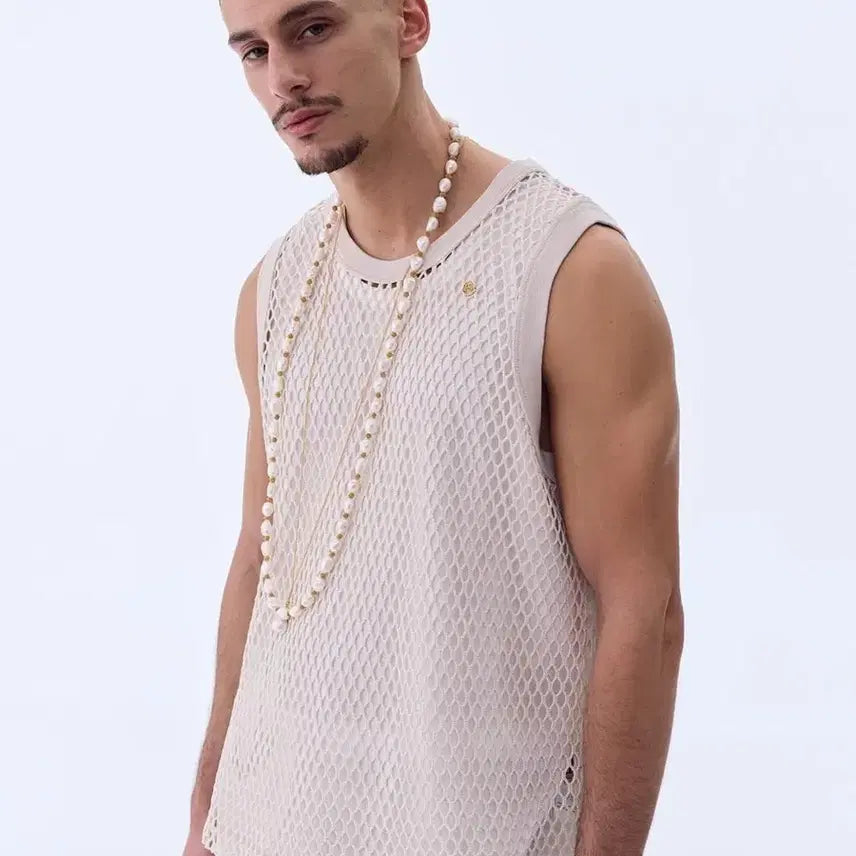 [BUNJANG] Recto Honeycomb Knit Sleeveless Top Beige / 렉토 허니콤 니트탑 슬리브리스 베이지