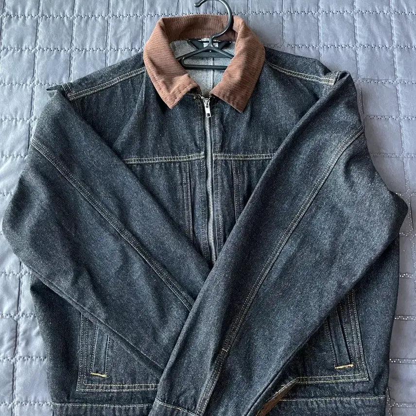 [BUNJANG] Trillion Corduroy Collar Denim Zip-Up / 트릴리온 코듀로이 카라 데님 집업