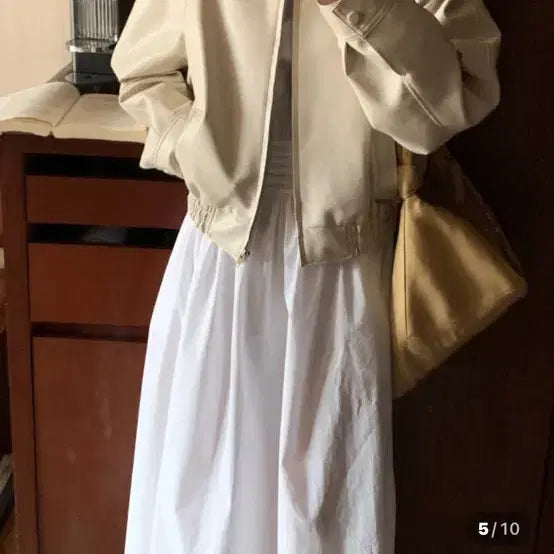[BUNJANG] Enough Fruits Leather Blouson Jacket Ivory New Arrival / 이너프 후르츠 레더자켓 블루종 아이보리 새상품