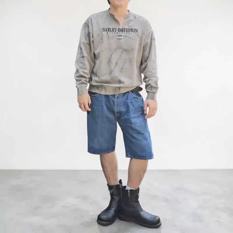 [BUNJANG] Harley-Davidson Custom Oil Wash Crewneck Sweatshirt / 할리데이비슨 맨투맨 D004
