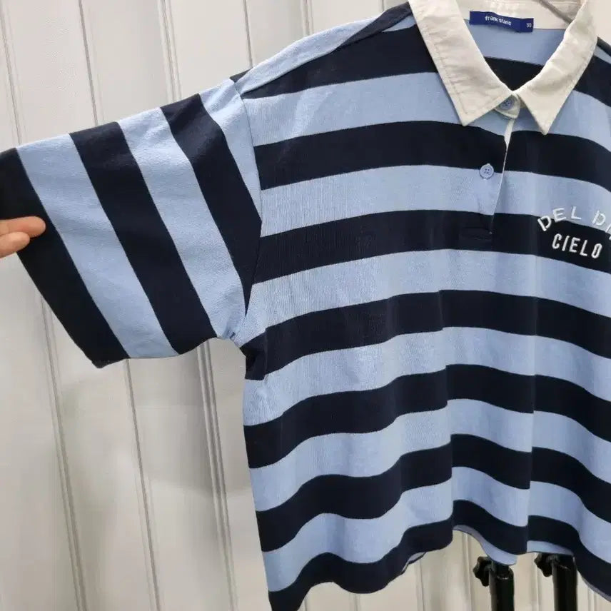 [BUNJANG] Frank Stone Striped Collar Short Sleeve T-Shirt / frank stone 스트라이프 카라 반팔티