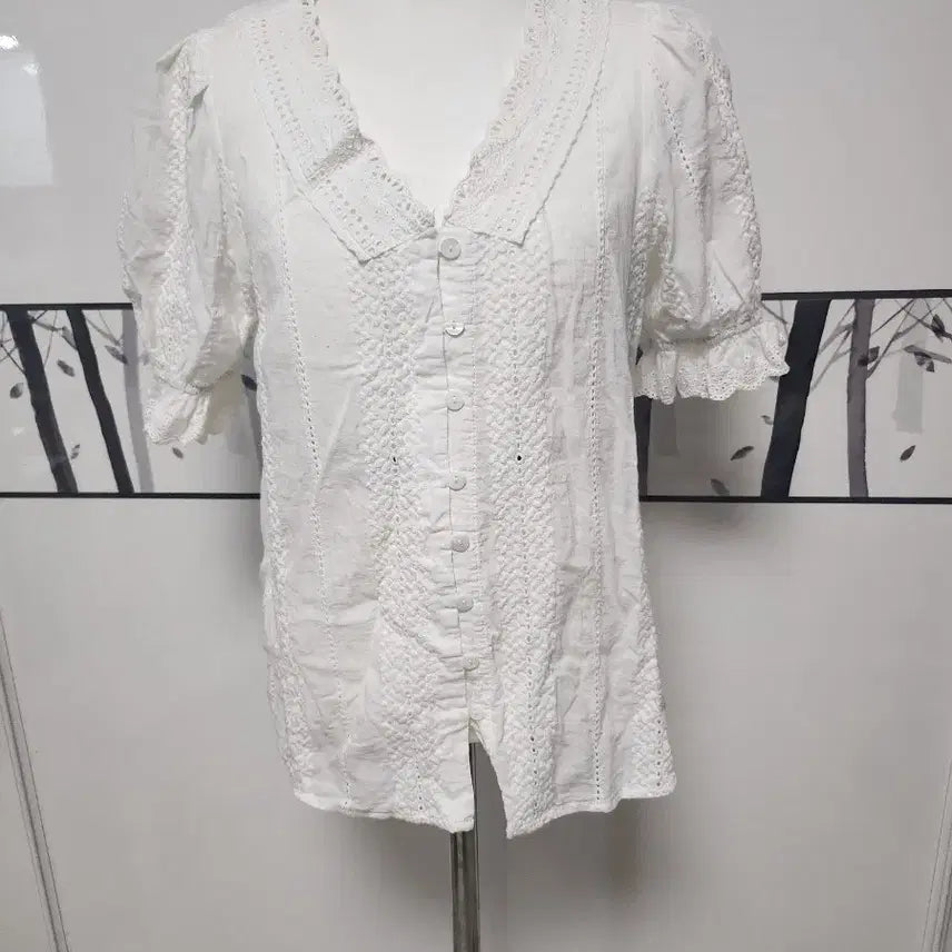 [BUNJANG] White Lace Short Sleeve Blouse / 화이트 레이스 반팔 블라우스